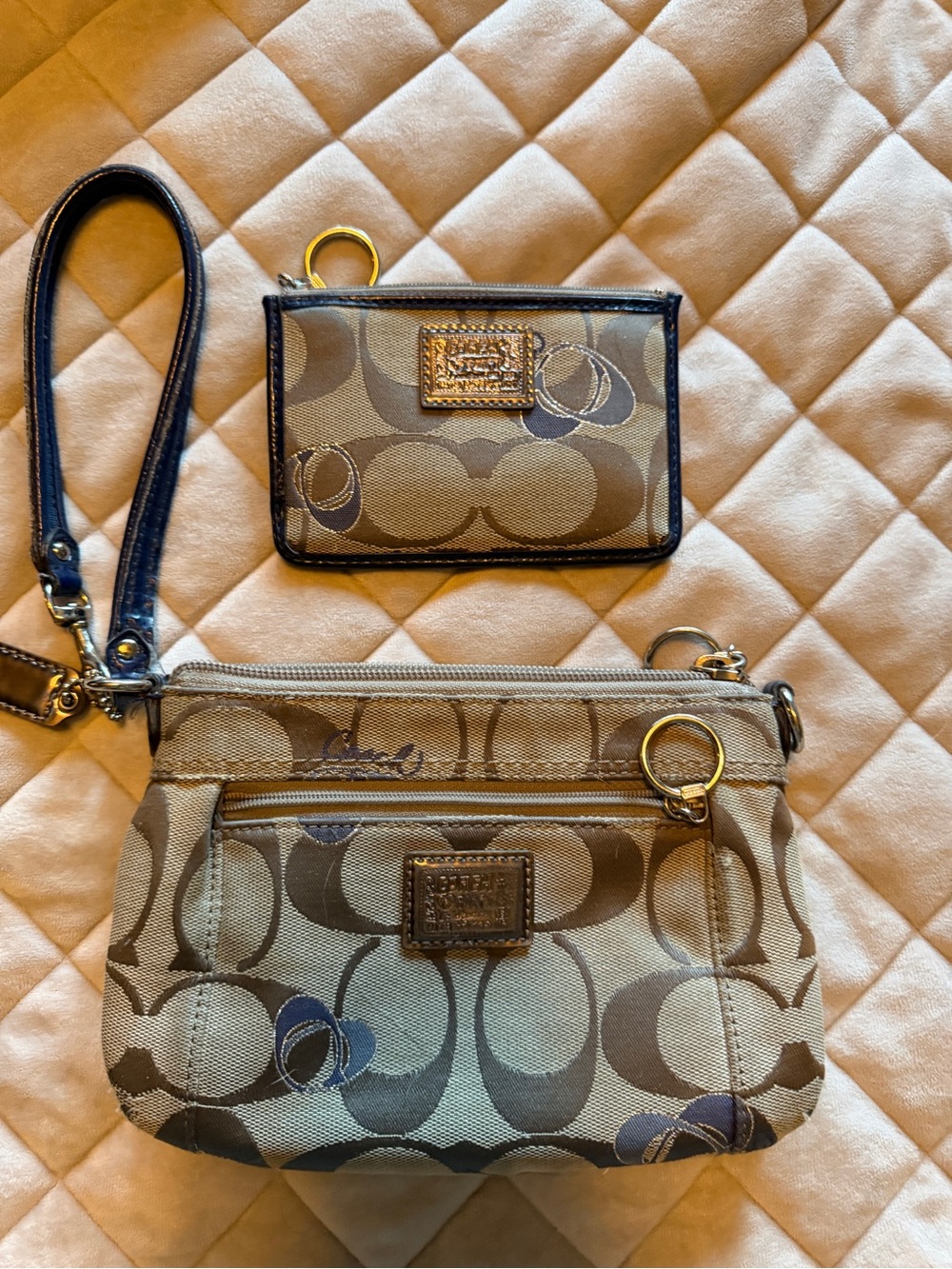 Coach blue and silver Signature Canvas Wristlet with Card Pouch